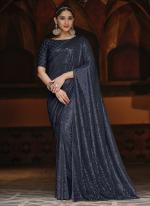 Georgette Blue Party Wear Sequins Work Saree